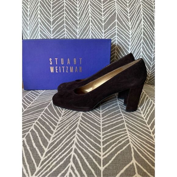 STUART WEITZMAN Brown Suede Tower Pump Heels Shoes size 7.5 AAA NARROW - Picture 2 of 11